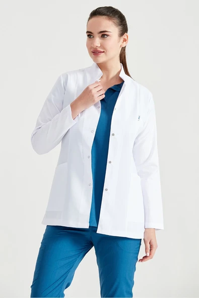 VAYVAYLI Hakim Yaka Ceket Boy Beyaz Kadın Doktor Öğretmen Laboratuvar Önlüğü ürün görseli 1