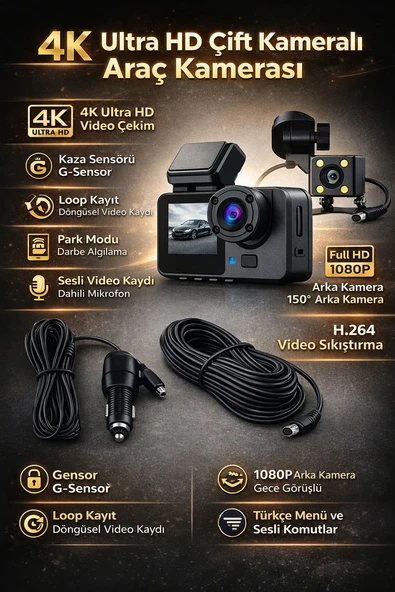 Provzen FX-A232W Çift Kameralı Araç Kamerası | Full HD Ön + Arka Kamera, G-Sensör, Gece Görüş, Döngüsel Kayıt ürün görseli 1