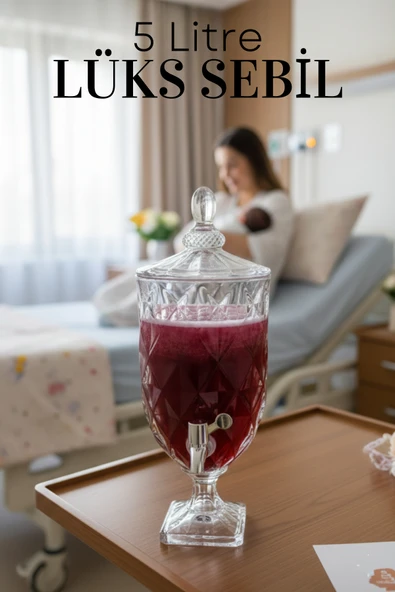 Roza's Home Lotus Musluklu Cam Sebil 5 Litre Parti Sebili Lüks Lohusa Şerbet Sebili ürün görseli 1