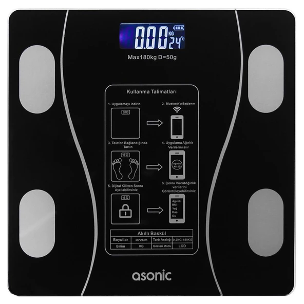 ASONIC BS260 260*260MM 2*AAA PİL HEDİYELİ SİYAH DİJİTAL BLUETOOTH BASKÜL ürün görseli 1