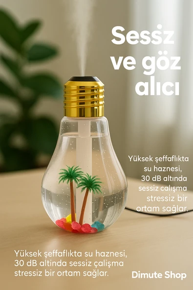 Dimute Shop Ampul Şeklinde LED Işıklı Hava NemlendiriciBuhar Makinesi Oda Nemlendirici Gece Lambası ürün görseli 1
