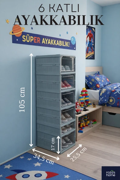 Dükkanönü 6 Katlı Modüler Ayakkabılık Lüks Ayakkabı Kutusu Seti Dolabı Katlanır Istiflenebilir Turkuaz ürün görseli 1