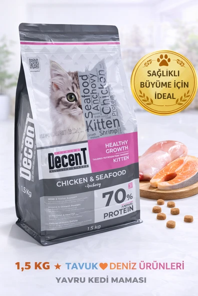 Decent Kitten Tavuk & Deniz Ürünlü Yavru Kedi Maması 1,5 Kg ürün görseli 1