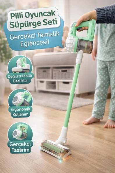 Pilli Oyuncak Süpürge Seti Gerçekçi Tasarımlı Çocuk Evcilik Oyuncağı ürün görseli 1