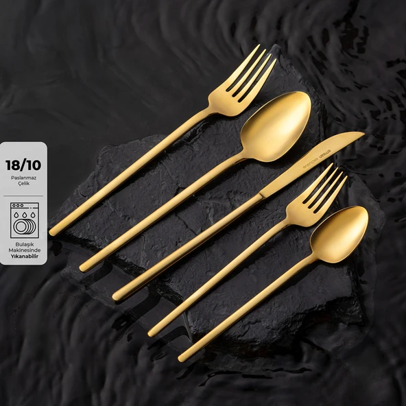 Emsan Lora Parlak Gold 60 Parça 12 Kişilik Çatal Kaşık Bıçak Takımı ürün görseli 1
