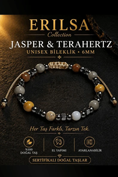 Sertifikalı Jasper Terahertz Bileklik - 6 MM Doğal Taş Unisex Ayarlanabilir - Doğal Stil ürün görseli 1
