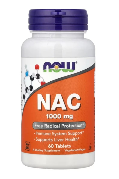 Now Foods Supplements, NA.C, (N-Acetyl-Cysteine) 1,000 mg, Free Radical Protection, 60 Tablets ürün görseli 1