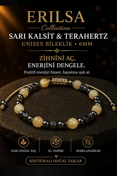 Sertifikalı Sarı Kalsit Terahertz Bileklik - 6 MM Doğal Taş Unisex Ayarlanabilir - Zarif Model ürün görseli 1