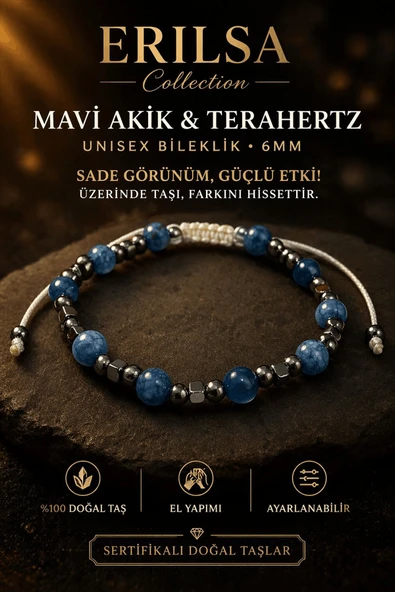 Sertifikalı Mavi Akik Terahertz Bileklik - 6 MM Doğal Taş Unisex Ayarlanabilir Şık Tasarım ürün görseli 1