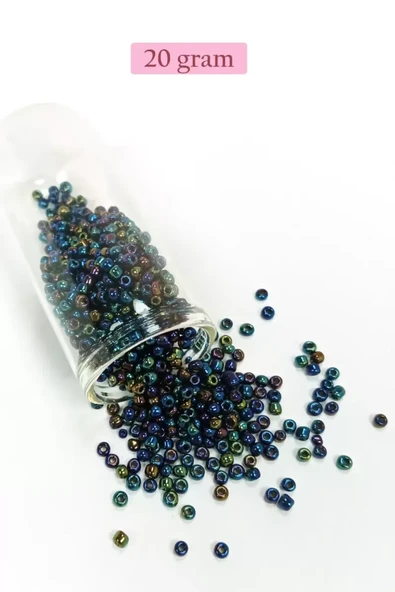 Dökme Cam Kum Boncuk (8/0) 3 mm - 20 Gram - Lacivert Yeşil - BNC169 ürün görseli 1