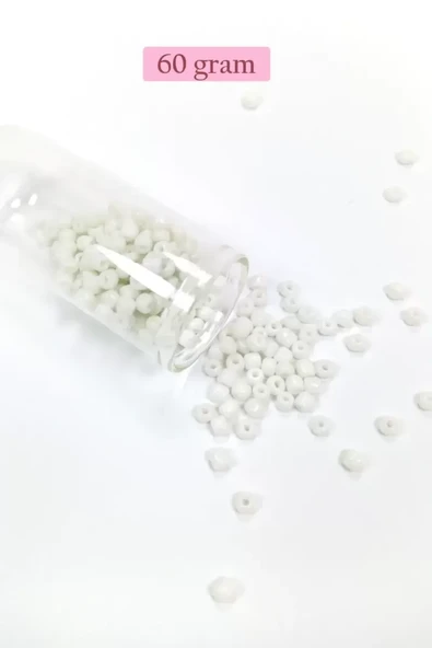 Dökme Cam Kum Boncuk Büyük Boy (6/0) 4 mm - 60 Gram - Beyaz - BNC111 ürün görseli 1