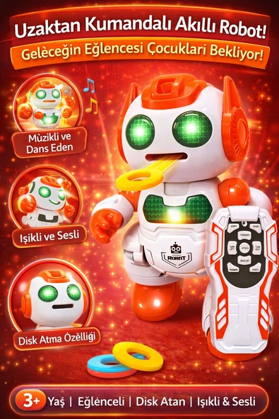 Uzaktan Kumandalı Disk Atan Akıllı Oyuncak Robot Işıklı Müzikli Dansçı Robot ürün görseli 1