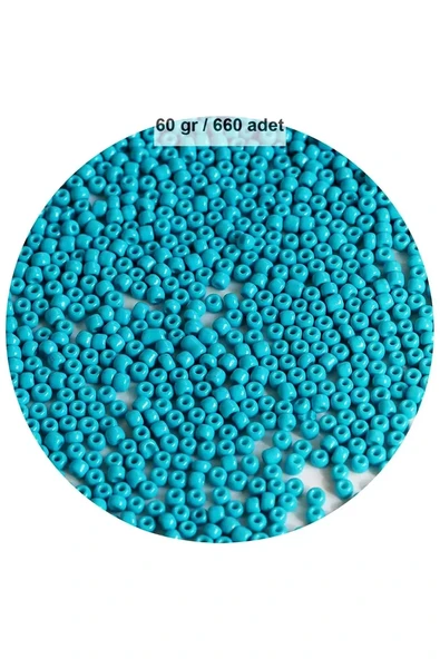 Turquaz Mavi Renk 4 mm Yaklaşık 660 adet / 60 gram Cam Boncuk Oya Yazma Bileklik ve Kolye ürün görseli 1