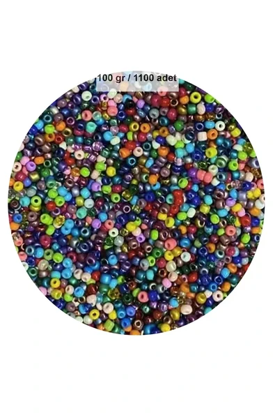 Karışık Renk 4 mm Yaklaşık 1100 adet / 100 gram Cam Boncuk Oya Yazma Bileklik ve Kolye ürün görseli 1