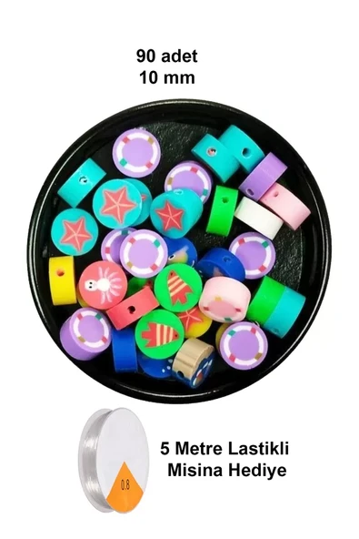 90 Adet 10 mm Polimer Kil Fimo Boncuk Takı Bileklik + 5 Metre Lastikli Misina Hediye - Deniz Temalı ürün görseli 1