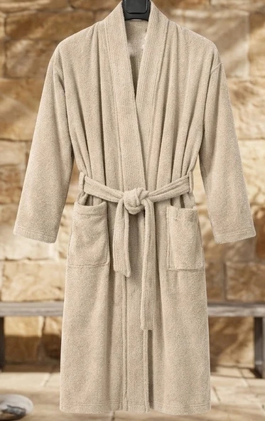Bicomi Ultra Emici & Cilt Dostu %100 Pamuklu Bej Kimono Bornoz ürün görseli 1