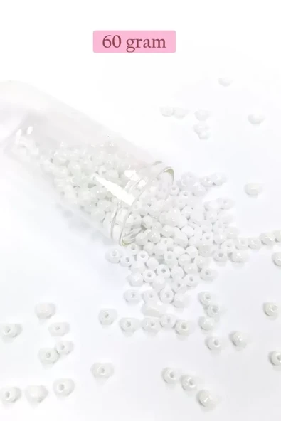 Dökme Cam Kum Boncuk Büyük Boy (6/0) 4 mm - 60 Gram - Kar Beyaz - BNC109 ürün görseli 1