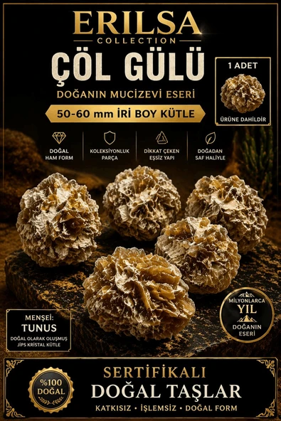 Sertifikalı Küre Çöl Gülü Taşı Kütle - 50-70 mm İri Boy Doğal Jips Kristal Toplu ürün görseli 1