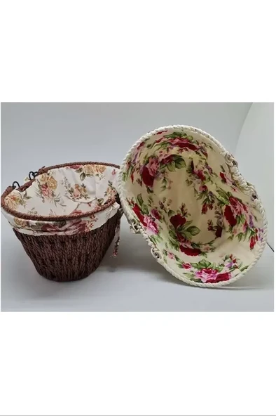 Kumaşlı Hasır Ekmek Sepeti Saplı Oval Royaleks-MTR-2003-51 ürün görseli 1