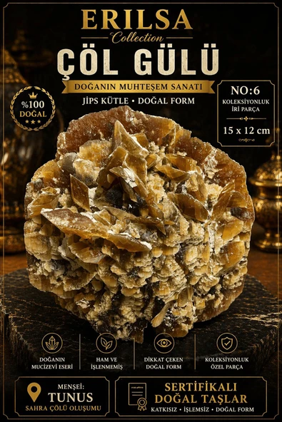 Sertifikalı Çöl Gülü Taşı Kütle - 15x12 cm Koleksiyonluk İri Doğal Jips Kütle Özel Parça ürün görseli 1