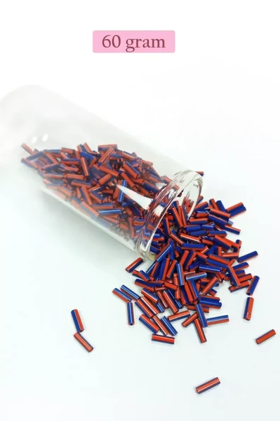 Uzun Boru Kesme Boncuk Çap 2mm Uzunluk 10 mm - 60 Gram - Turuncu Mavi - BNC277 ürün görseli 1