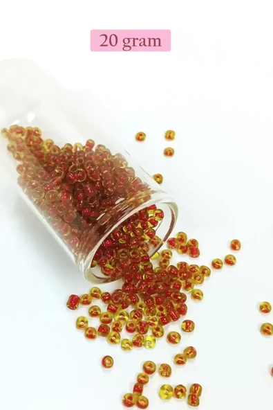 Dökme Cam Kum Boncuk (8/0) 3 mm - 20 Gram - Şeffaf Sarı Kırmızı - BNC175 ürün görseli 1