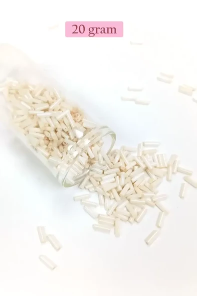 Uzun Boru Kesme Boncuk Çap 2mm Uzunluk 10 mm - 20 Gram - Açık Krem - BNC259 ürün görseli 1
