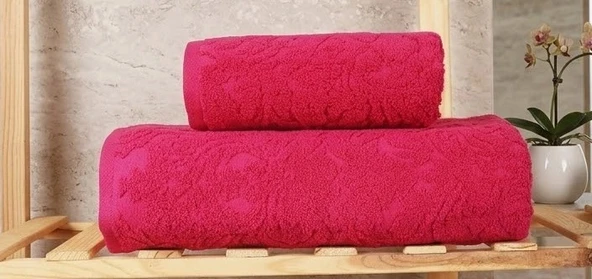 Biçomi Doku Desenli Jakarlı Banyo Havlu Takımı (Fuşya) ürün görseli 1