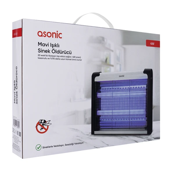 ASONIC AS-A28, Siyah, 4W, 2000V, Masaüstü, Zincir Askılı, 2adet UV Mor Işıklı, Siyah Kasa, Sinek Öldürücü ürün görseli 1