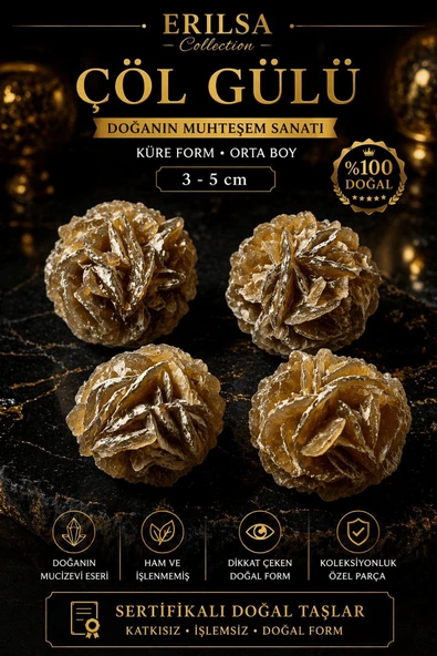 Sertifikalı Çöl Gülü Taşı Kütle - 3-5 cm Küre Form Doğal Jips Kristal Toplu ürün görseli 1