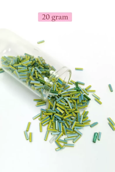 Uzun Boru Kesme Boncuk Çap 2mm Uzunluk 10 mm - 20 Gram - Yeşil Mavi - BNC250 ürün görseli 1