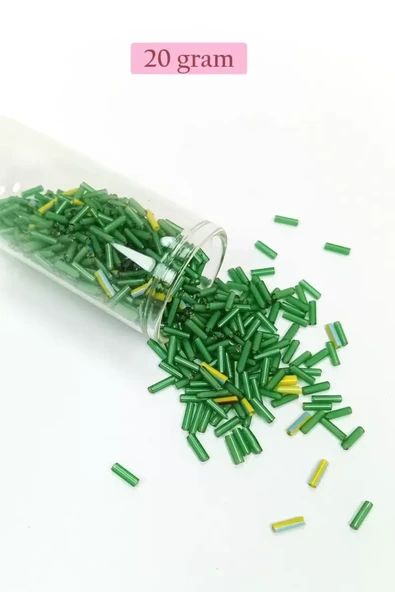 Uzun Boru Kesme Boncuk Çap 2mm Uzunluk 10 mm - 20 Gram - Yeşil - BNC256 ürün görseli 1