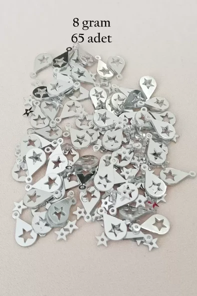 Oya Abiye Bileklik Kolye Pleksi Metalik Plastik Pul Gümüş Renk 8 gram 65 adet - BNC521 ürün görseli 1