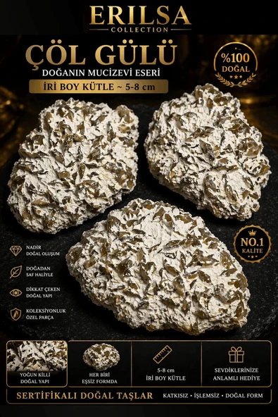 Sertifikalı Çöl Gülü Taşı Kütle 5-8 cm - İri Boy Doğal Jips Kristal Toplu ürün görseli 1