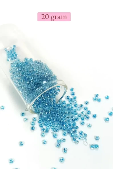 Dökme Cam Kum Boncuk (8/0) 3 mm - 20 Gram - Şeffaf Gök Mavi - BNC173 ürün görseli 1