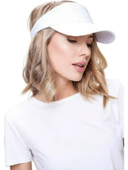 Unisex Uv Koruyucu Vizör Kasket Siperlik Tenis Gabardin Şapka Beyaz ürün görseli 1