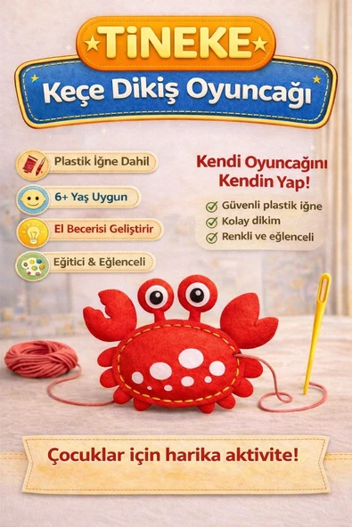 TİNEKE 1 Adet 3 Yaş Çocuklar Için Eğitici Oyuncak Kendin Yap Montessori Keçe Dikiş El Sanatları Seti YENGEÇ ürün görseli 1