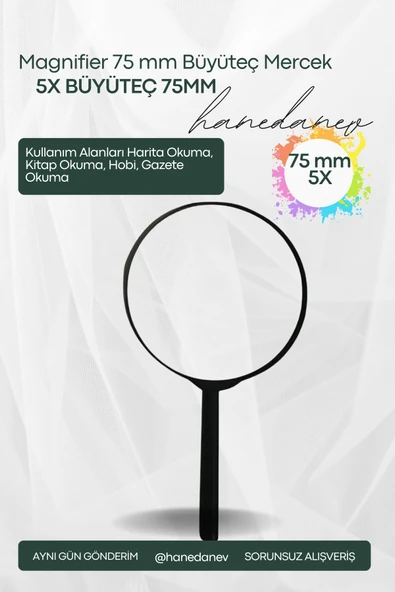 Büyük Boy Büyüteç 75 Mm 5X Büyütme - Hobi ve Okul Kullanımına Uygun ürün görseli 1