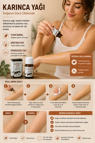 %100 doğal 20 ml Karınca Yağı Tüy Dökücü Doğal Bakım Yağı  İstenmeyen Tüy Karşıtı Bitkisel Çözüm ürün görseli 1