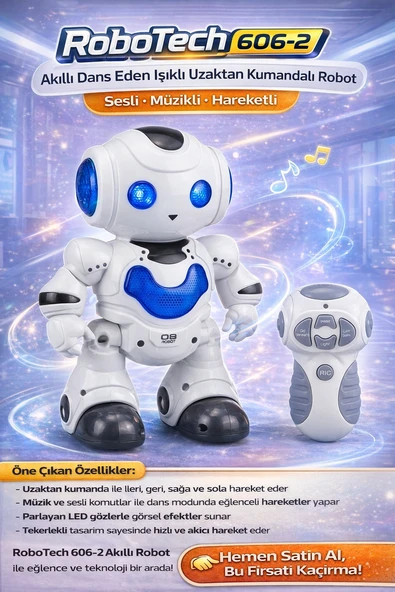 RoboTech Akıllı Dans Eden Işıklı Uzaktan Kumandalı Robot Sesli Müzikli Hareketli ürün görseli 1