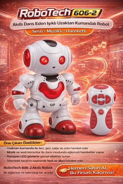 RoboTech Akıllı Dans Eden Işıklı Uzaktan Kumandalı Robot Sesli Müzikli Hareketli ürün görseli 1