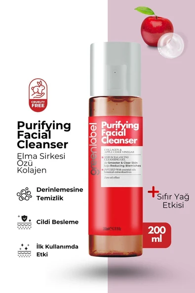 Greenlabel Purifying Facial Cleanser Elma Sirkesi Kolajen Özlü Canlandırıcı Yüz Temizleme Jeli 200 ml ürün görseli 1