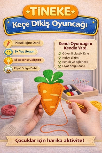 TİNEKE 1 Adet 3 Yaş Çocuklar Için Eğitici Oyuncak Kendin Yap Montessori Keçe Dikiş El Sanatları Seti HAVUÇ ürün görseli 1