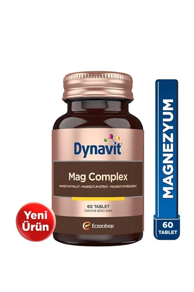Dynavit Mag Complex 200mg Magnezyum Kompleks 3lü Form (Malat-Sitrat-Bisglisinat) 60 Tab - Magnesium Complex ürün görseli 1