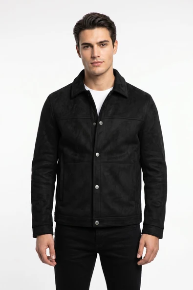 Erkek Siyah Regular Fit Mevsimlik Süet Spor Mont BGL-ST05437 ürün görseli 1