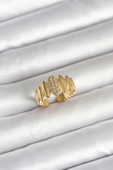 316L Çelik Gold Renk Zirkon Taşlı Vintage Model Kadın Yüzük TJ-BYK4164 ürün görseli 1