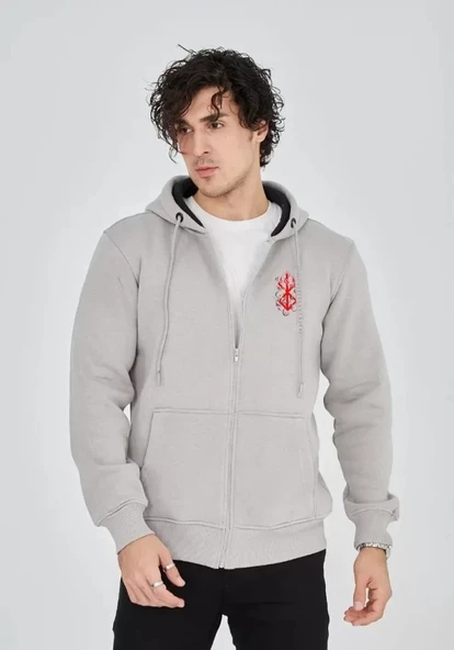 Vexor Unisex Baskılı Tam Fermuarlı Kapşonlu SweatShirt - Boyalı Gri ürün görseli 1