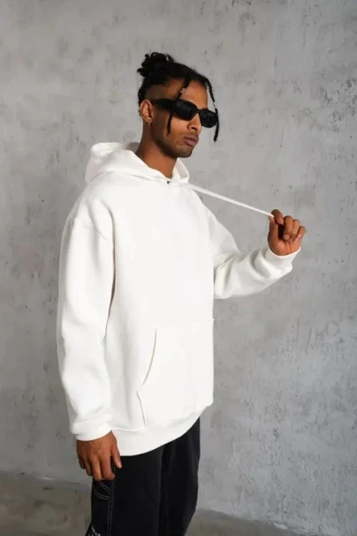 Vexor 3 İplik Kapşonlu Sweatshirt Hoodie - Beyaz ürün görseli 1