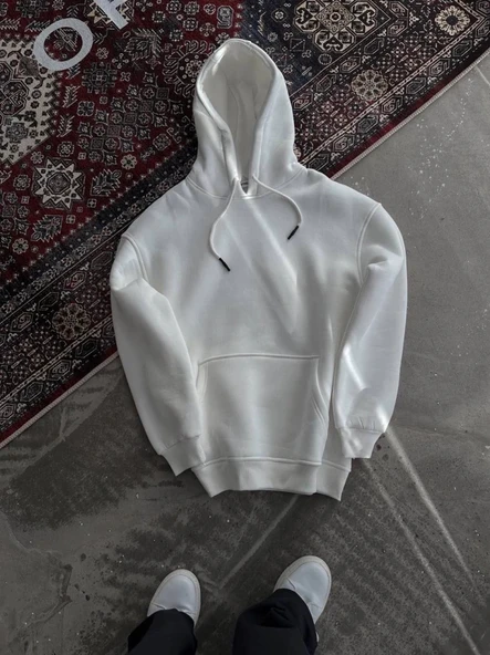 Vexor Kapşonlu Üç İplik Penye Basic SweatShirt - Beyaz - Resim 2