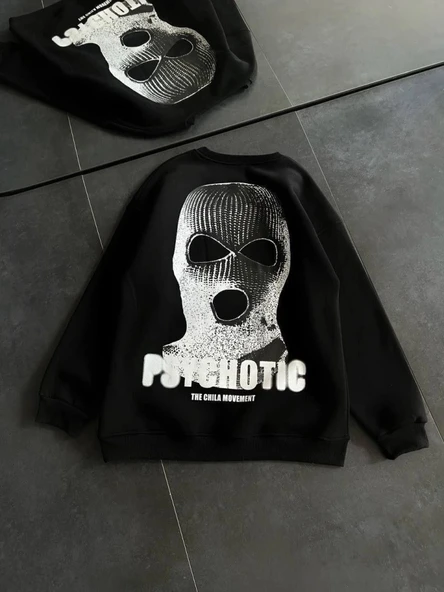 Vexor Kışlık Bisiklet Yaka Baskılı SweatShirt - Siyah ürün görseli 1